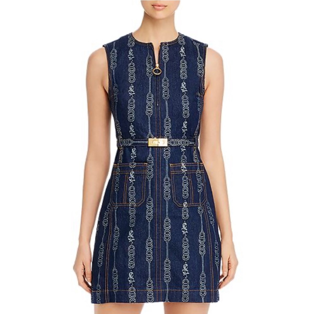 Tory Burch Belted Gemini Jacquard Denim Dress